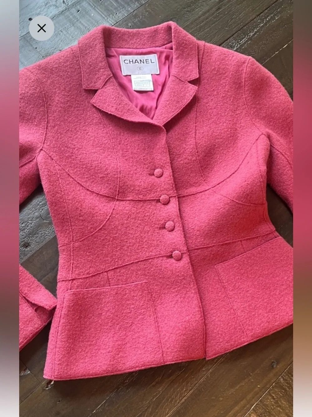 CHANEL Raspberry Pink Wool Blend Tailored Blazer
